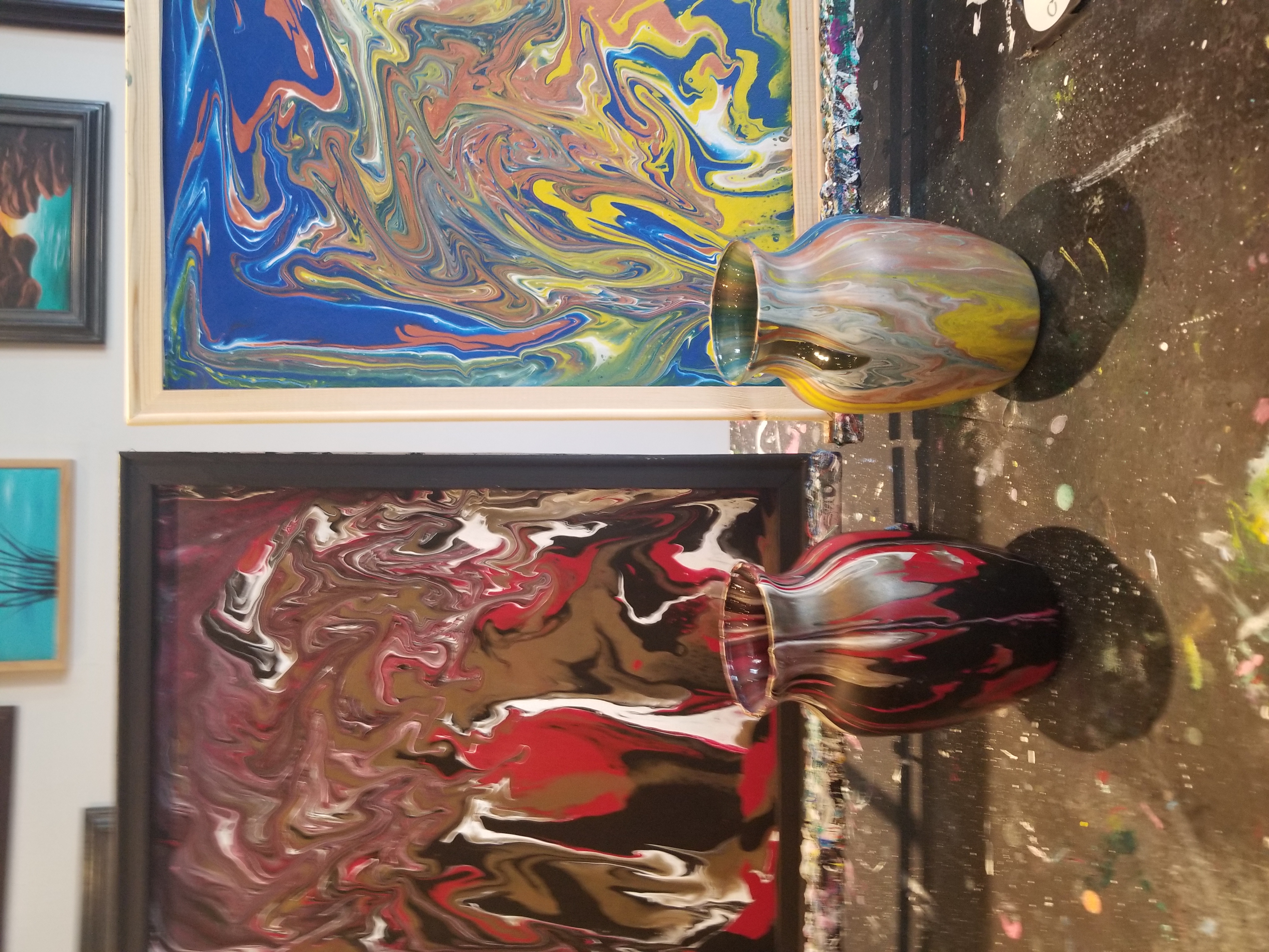 Vase and Canvas Marble Pour